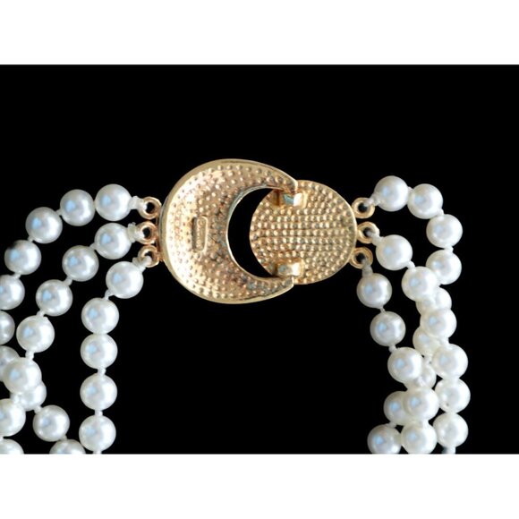 Butler Fifth Ave Faux Pearl Necklace Mother of Pearl Cabochons Rhinestones - Picture 5 of 8